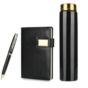 Classic 3 in 1 Black Gold Gift Set | Bottle, Pen, Diary - Rosemellow Office Gift