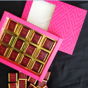 Pink Window Box 12 Chocolate, Festival Hamper Gift, Roasted Almond, Crispy Crackles, Delicious Paan